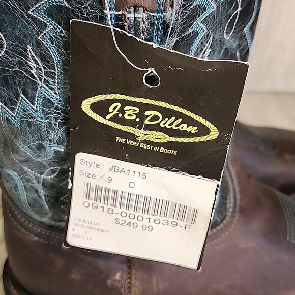 J.B. Dillon JBR1115 Leather Cowboy Western Boots Mens Size 9D NWT - Picture 4 of 16